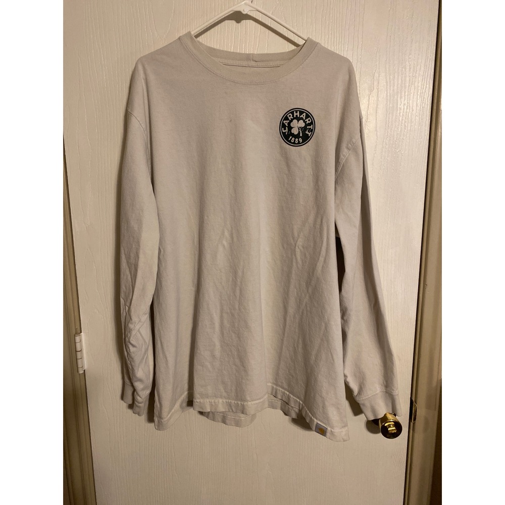 Carhartt Mens XL Loose Fit Long Sleeve Graphic T-Shirt White Shamrock 0747